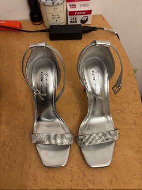 Call It Spring Silver Rhinestone Strap Heels